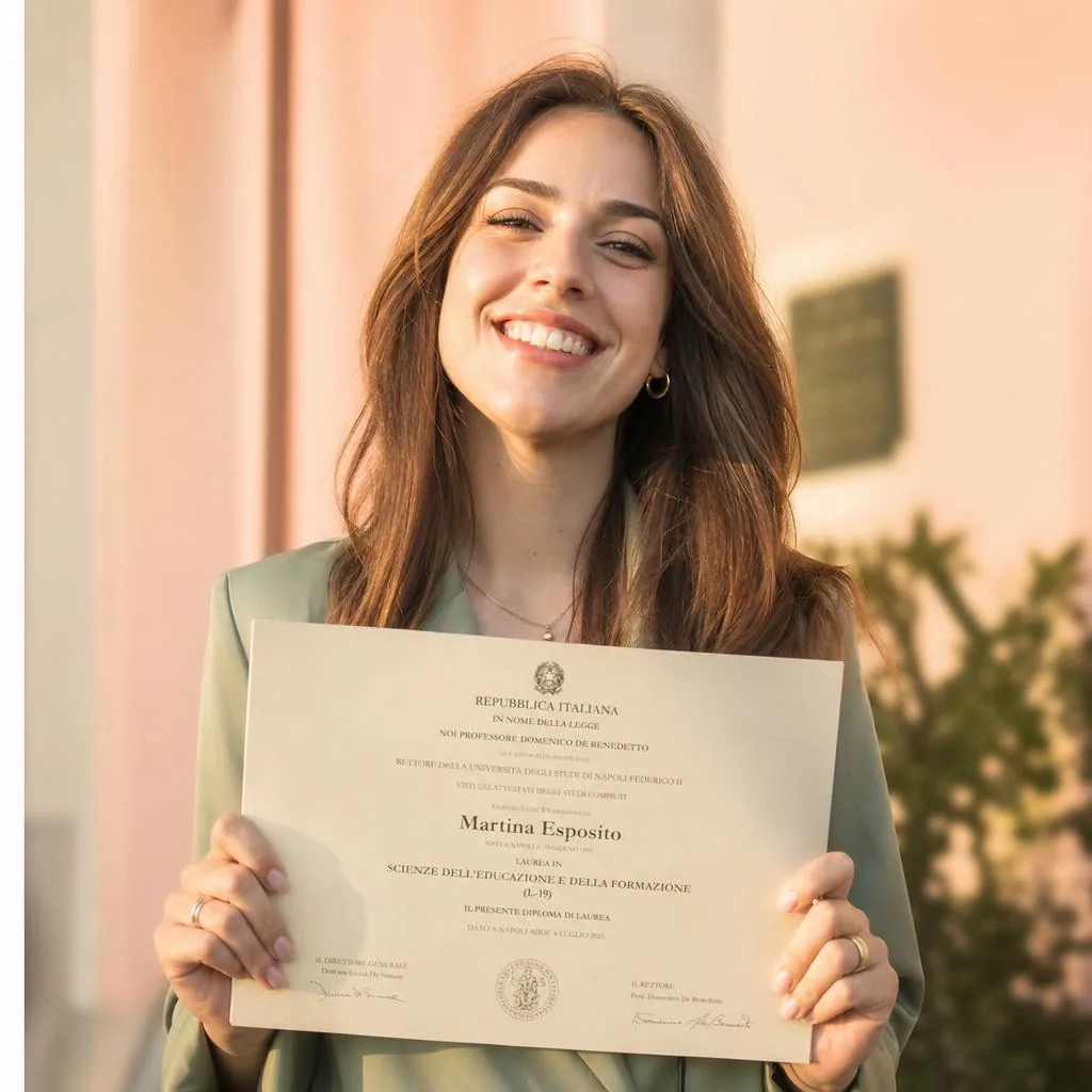 Studentessa felice con diploma ottenuto online